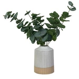 Tall Artificial Eucalyptus in White Ceramic Vase 18" Rustic Farmhouse Decor